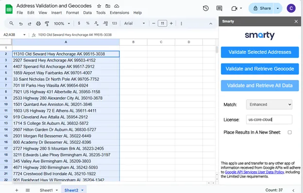 Enter the license value from Smarty into the license field