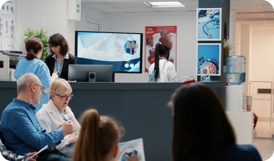 Reception desk and waiting area of a medical facility