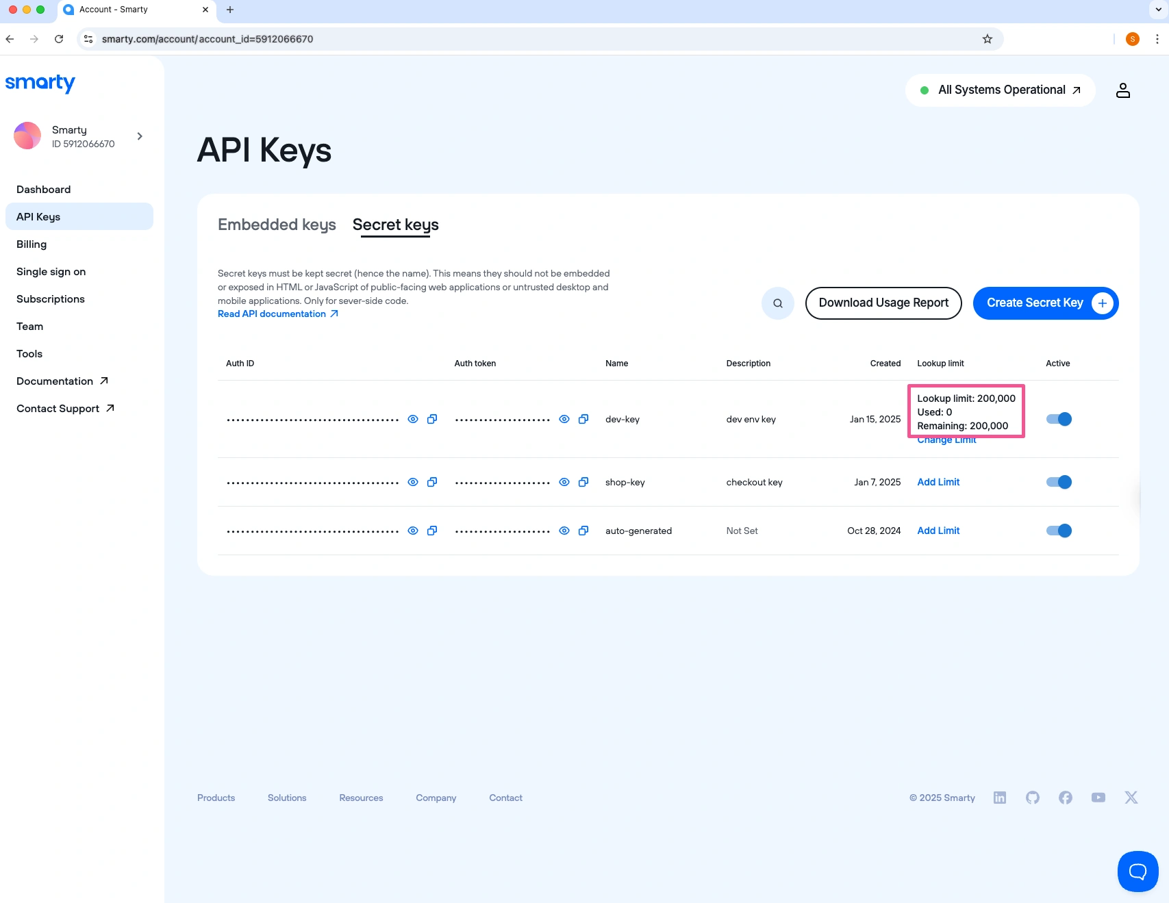 New limit with used and remaining lookups