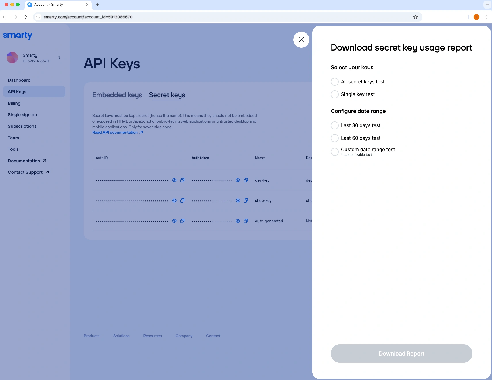 Select usage report options