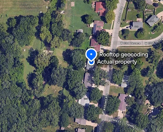 Satellite view of property with tagged location
